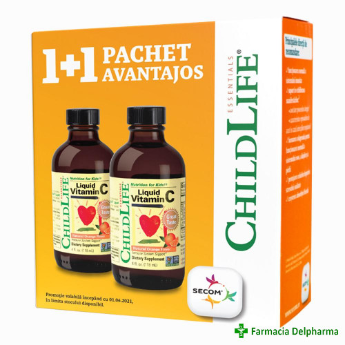 Vitamina C pentru copii ChildLife Essentials x 118.5 ml 1+1 gratis, Secom