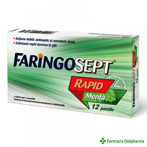 Faringosept Rapid Menta 2 mg/0,6 mg/1,2 mg x 12 pastile, Terapia
