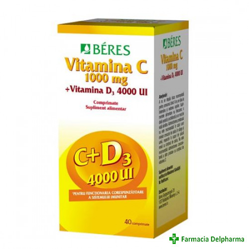 Vitamina C 1000 mg + Vitamina D3 4000UI x 40 compr., Beres Pharmaceuticals