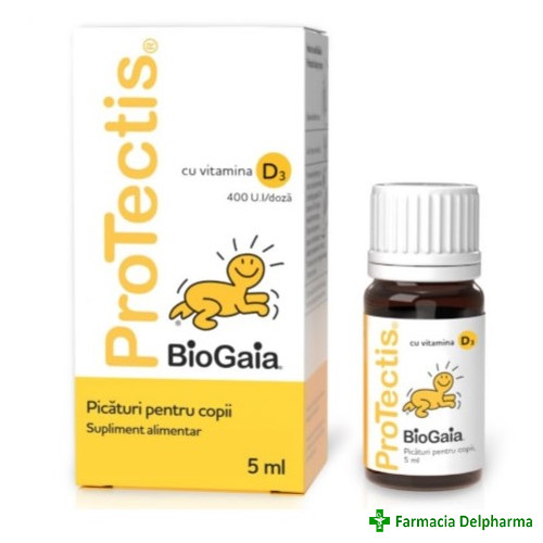 Protectis picaturi probiotic cu Vitamina D3 x 5 ml, BioGaia