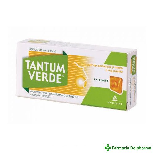 Tantum Verde cu aroma de portocala si miere 3 mg x 20 pastile, Angelini
