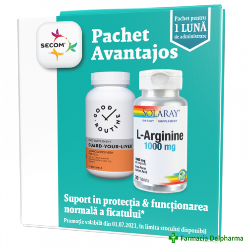 L-Arginine 1000 mg x 30 compr. + Guard Your Liver x 30 caps., Secom