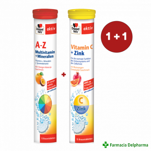 A-Z Multivitamine si Minerale x 15 compr. eff. + Vitamina C + Zinc x 15 compr. eff., Doppelherz