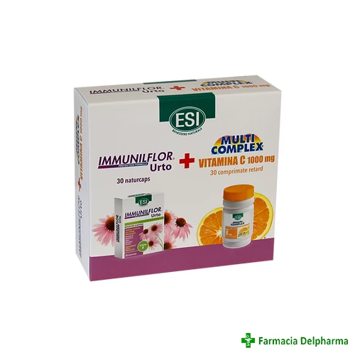 Vitamina C 1000mg x 30 compr. + Immunilflor Urto x 30 caps., Esi