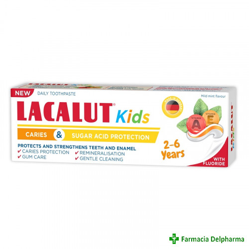 Pasta de dinti protectie anticarie Lacalut Kids 2-6 ani x 55 ml, Zdrovit