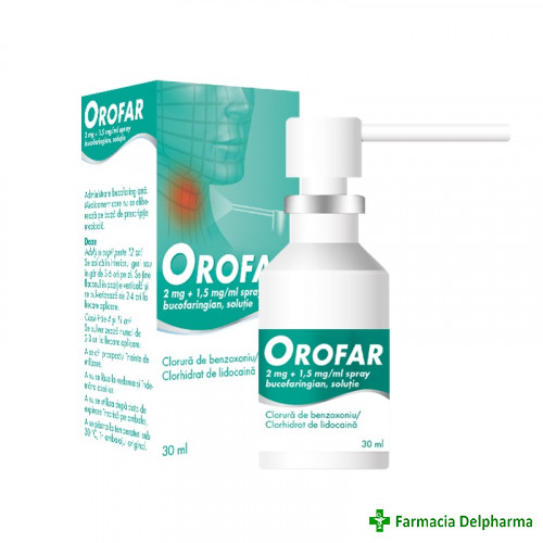 Orofar 2 mg/ml+1,5 mg/ml spray bucofaringian x 30 ml, Stada