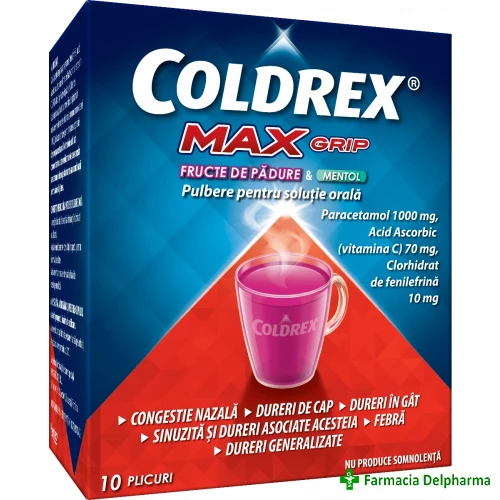 Coldrex MaxGrip cu fructe de padure si mentol x 10 plicuri, Perrigo