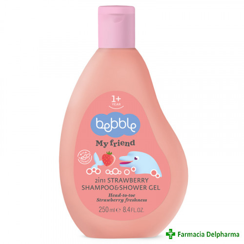Sampon si gel de dus 2 in 1 aroma capsuni x 250 ml, Bebble
