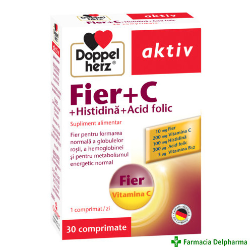 Fier + Vitamina C + Histidina + Acid Folic X 30 compr., Doppelherz