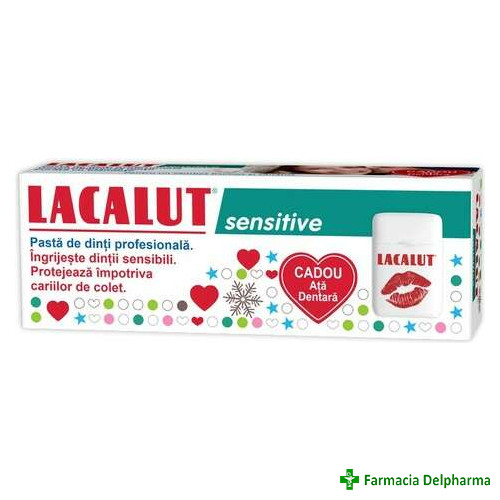Pasta de dinti Lacalut Sensitive x 75 ml + Ata dentara Cadou, Zdrovit
