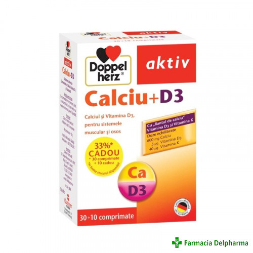 Calciu + Vitamina D3 X 30 compr. + 10 compr. cadou, Doppelherz