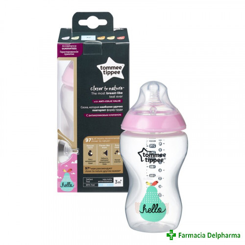 Biberon Closer to Nature 3 luni+ Roz x 340 ml TT0035-2-HELLO, Tommee Tippee