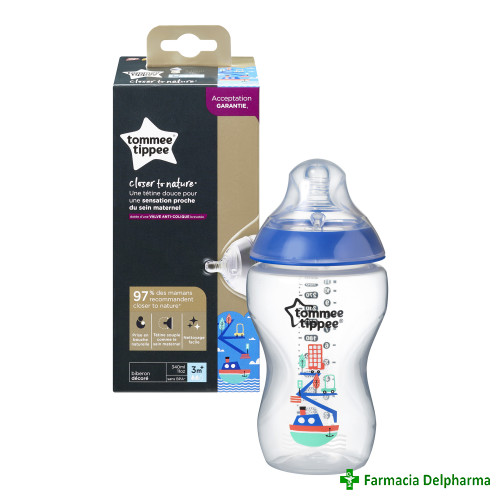 Biberon Closer to Nature 3 luni+ Albastru x 340 ml TT0034, Tommee Tippee