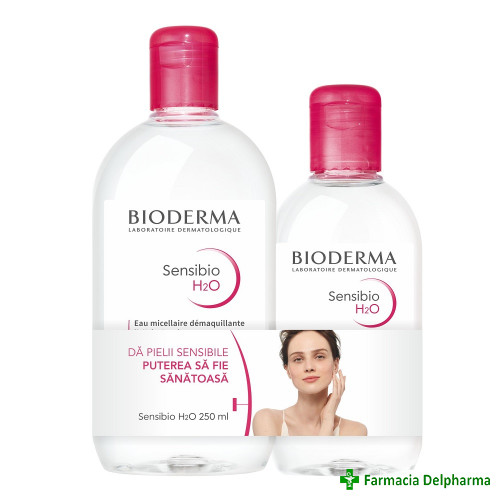 Sensibio H2O solutie micelara x 500 ml + Sensibio H2O x 250 ml cadou, Bioderma