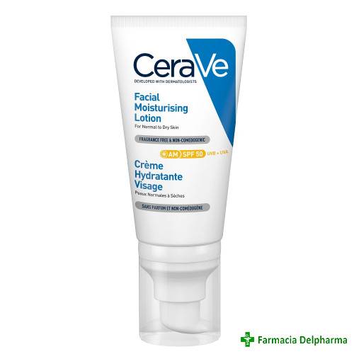 Crema hidratanta fata pentru ten normal-uscat SPF 50 x 52 ml, CeraVe