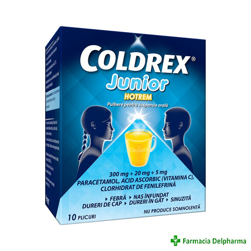 Coldrex Junior Hotrem 300 mg + 20 mg + 5 mg x 10 plicuri, Perrigo
