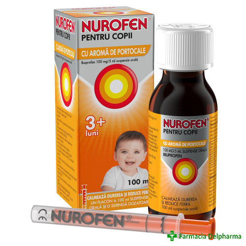 Nurofen sirop pentru copii 3 luni+ cu aroma de portocale 100 mg/5 ml x 100 ml, Reckitt