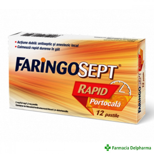 Faringosept Rapid Portocala 2 mg/0,6 mg/1,2 mg x 12 pastile, Terapia