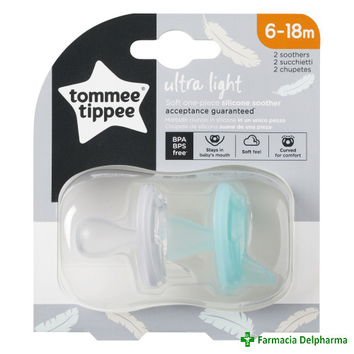 Suzeta Ultra Light ortodontica 6-18luni Transparent/Turquoise x 2 buc. TT0281, Tommee Tippee