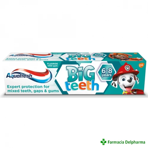 Pasta de dinti copii Big Teeth 6-8 ani x 50 ml, Aquafresh