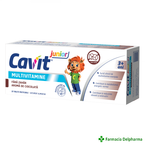 Cavit Junior Multivitamine fara zahar cu aroma de ciocolata x 20 tabl. mast., Biofarm