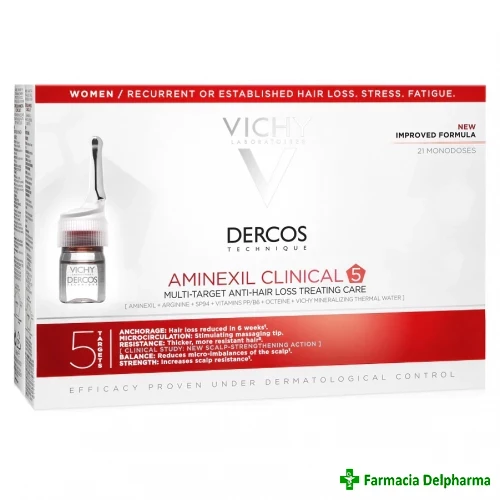 Tratament impotriva caderii parului pentru femei Dercos Aminexil Clinical 5 21 fiole x 6 ml, Vichy