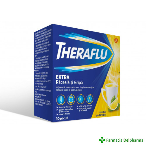 Theraflu Extra Raceala si Gripa 650 mg/20 mg/10 mg x 10 plicuri, GSK