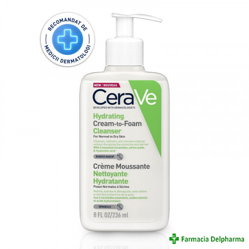 Crema de curatare spumanta si hidratanta pentru ten normal-uscat x 236 ml, CeraVe