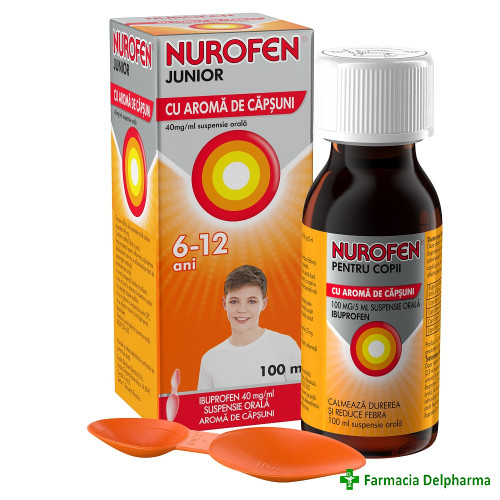 Nurofen Junior 6-12 ani cu aroma de capsuni 40 mg/ml x 100 ml, Reckitt