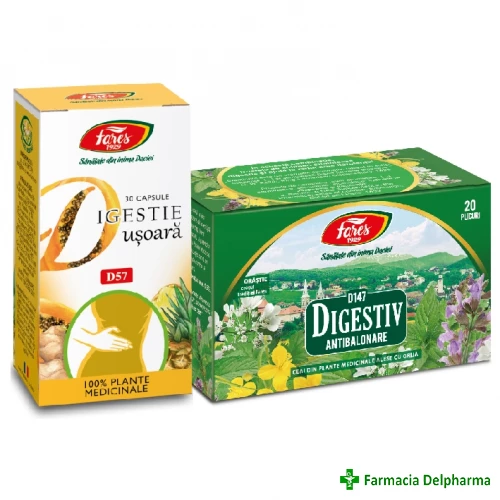 Digestie Usoara D57 x 30 caps. + Ceai digestiv x 20 plicuri, Fares