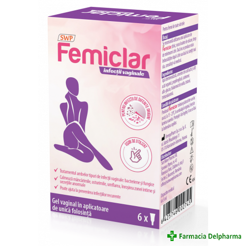 Femiclar gel vaginal in aplicator x 6 buc., Sun Wave