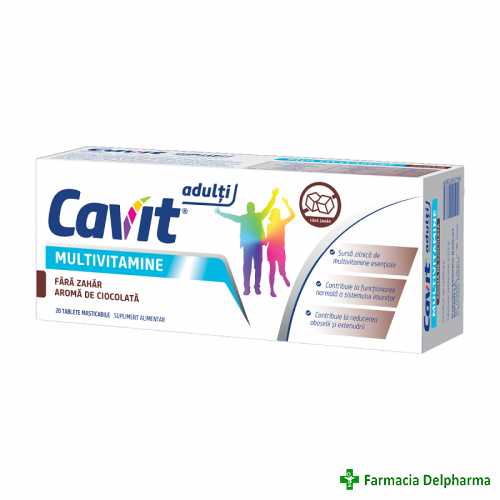 Cavit Adulti Multivitamine fara zahar cu aroma de ciocolata x 20 tabl. mast., Biofarm