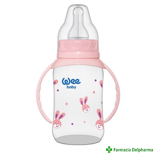 Biberon cu tetina silicon rotunda si maner 6-18 luni x 150 ml 744, Wee Baby