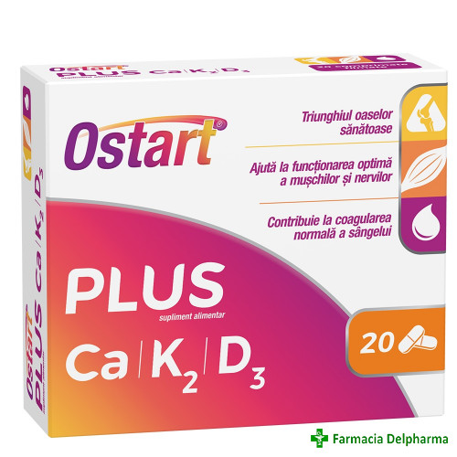 Ostart Plus Calciu 400mg + Vitamina K2 + Vitamina D3 x 20 compr., Fiterman