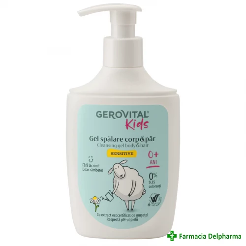 Gel spalare corp si par Sensitive 0 luni+ Gerovital Kids x 300 ml 758, Farmec