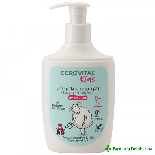 Gel spalare corp si par Hydra-Care 0 luni+ Gerovital Kids x 300 ml 759, Farmec