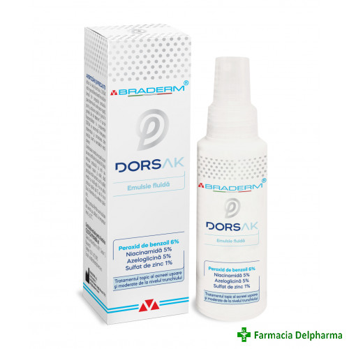 Dorsak spray cu emulsie fluida pentru acneea trunchiului x 100 ml, Braderm