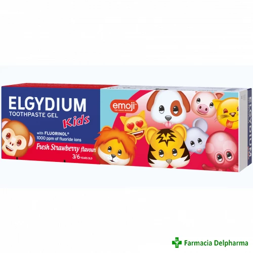 Pasta de dinti Kids Emoji cu aroma de capsuni 3-6 ani Elgydium x 50 ml, Pierre Fabre