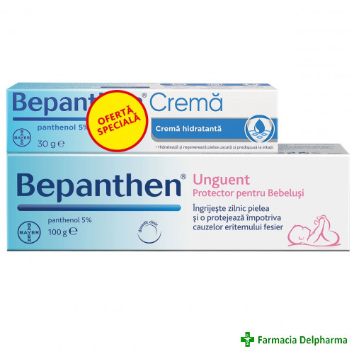 Bepanthen unguent x 100 g + Bepanthen crema x 30 g pachet, Bayer