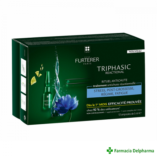 Tratament impotriva caderii parului Triphasic Reactional 12 fiole x 5 ml, Rene Furterer