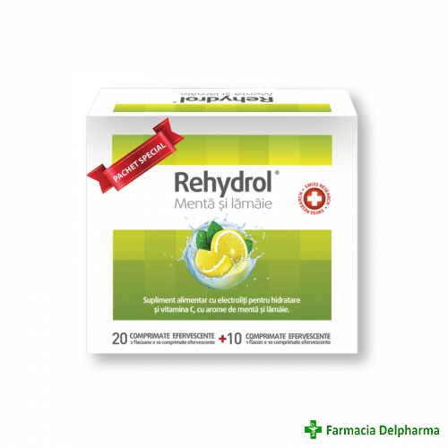 Rehydrol Menta si Lamaie x 20 compr. eff. + 10 compr. eff., MBA Pharma