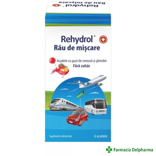 Rehydrol pentru rau de miscare cu aroma de zmeura si ghimbir acadele x 6 buc., MBA Pharma