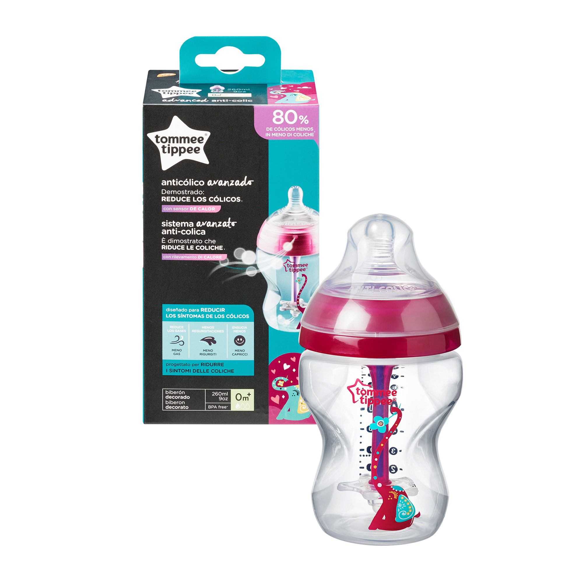 Biberon Advanced cu sistem de ventilatie anti-colici 0 luni+ Roz x 260 ml TT0022, Tommee Tippee