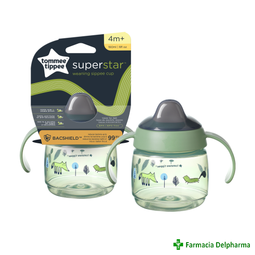 Cana SuperStar cu capac 4luni+ Verde cu protectie BACSHIELD x 190 ml TT0387, Tommee Tippee