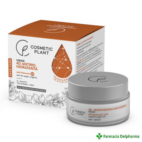 Crema antirid hidratanta cu acid hialuronic 4D si ulei argan organic x 50 ml, Cosmetic Plant