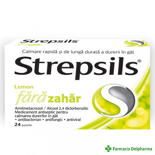 Strepsils Lemon fara zahar x 24 pastile, Reckitt