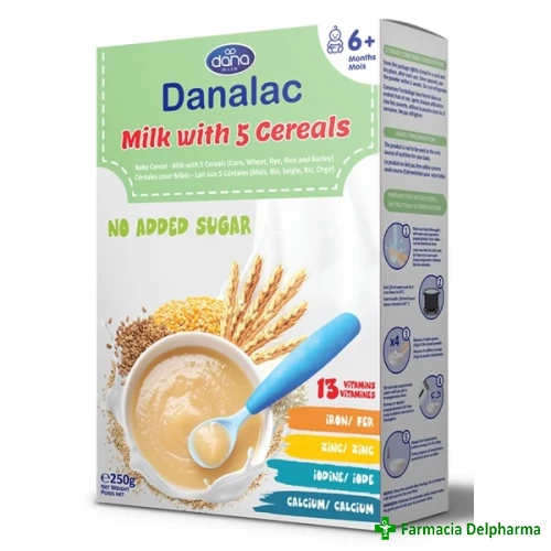 Cereale 5 cereale cu lapte 6 luni+ x 250 g, Danalac
