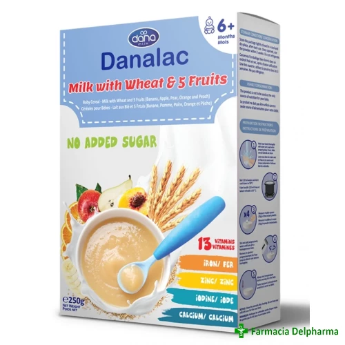 Cereale grau & 5 fructe cu lapte 6 luni+ x 250 g, Danalac