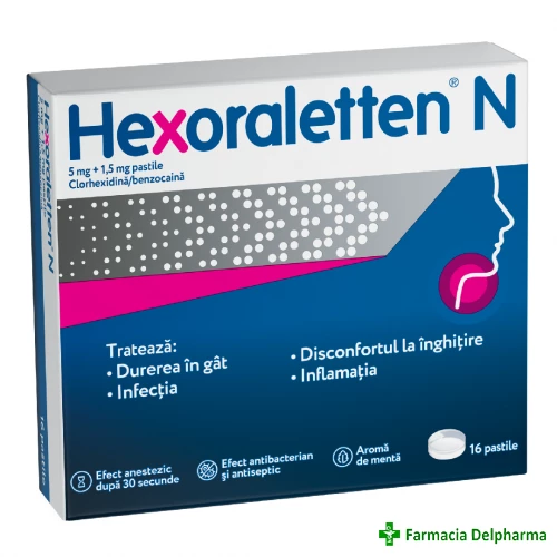 Hexoraletten N 5 mg+1,5 mg x 16 pastile, McNeil