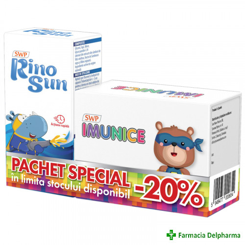 Imunice x 30 plicuri + Rinosun copii x 20 ml (20%) pachet, Sun Wave